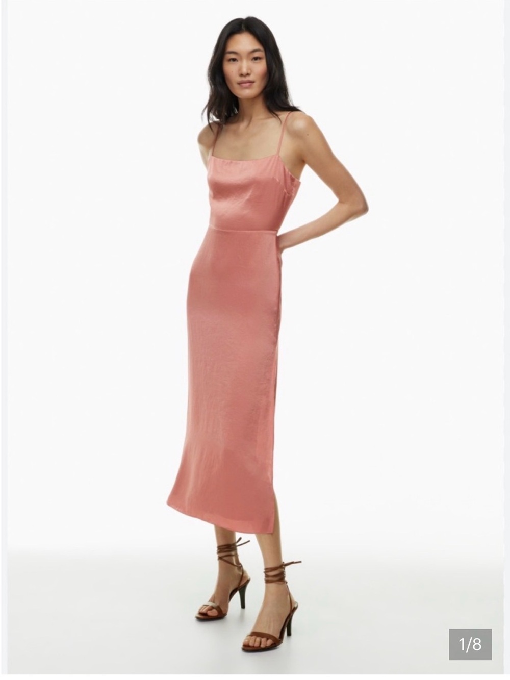 Aritzia Rose Pink Satin Midi Slip Dress
